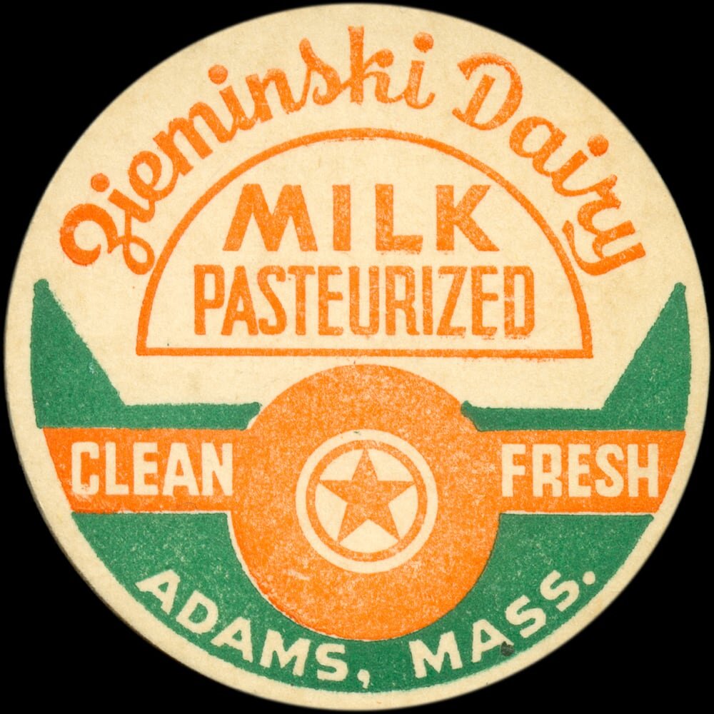 Jeminski Dairy clean fresh milk cap from Adams, Massachusetts.
