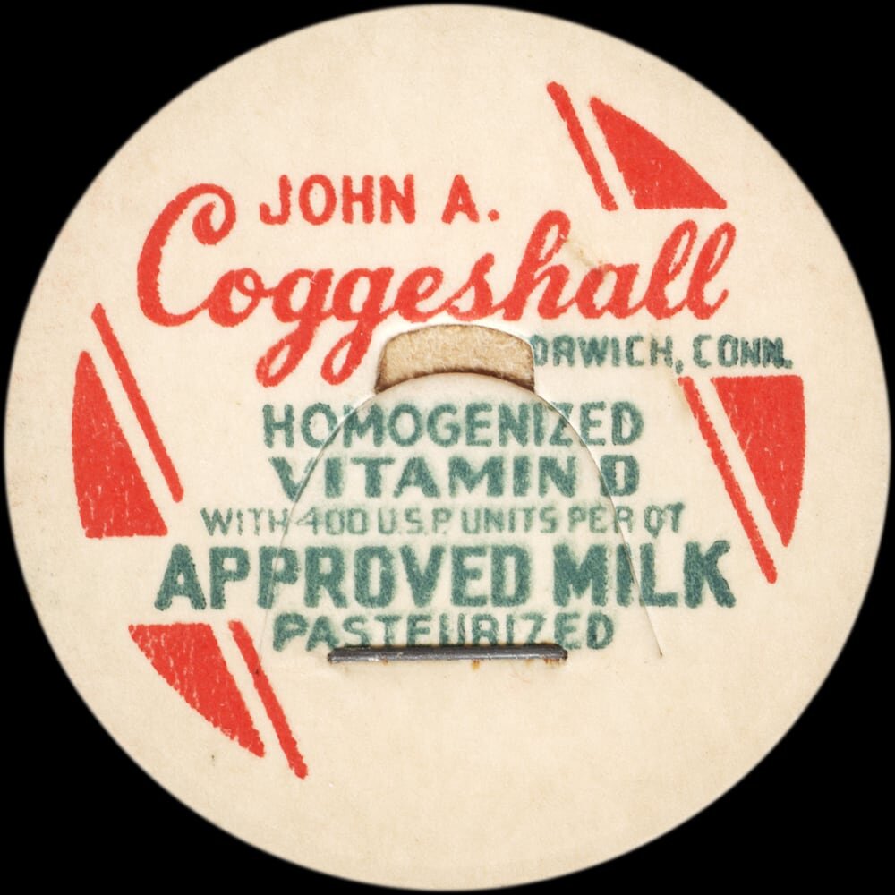 John A. Coggeshall approved vitamin D milk cap from Norwich, Connecticut.