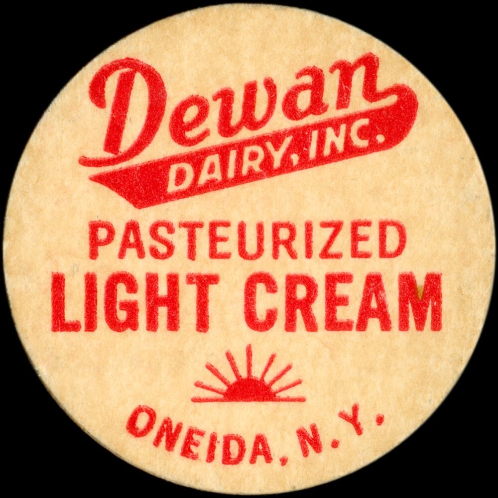 Dewan Dairy pasteurized light cream cap from Oneida, New York.