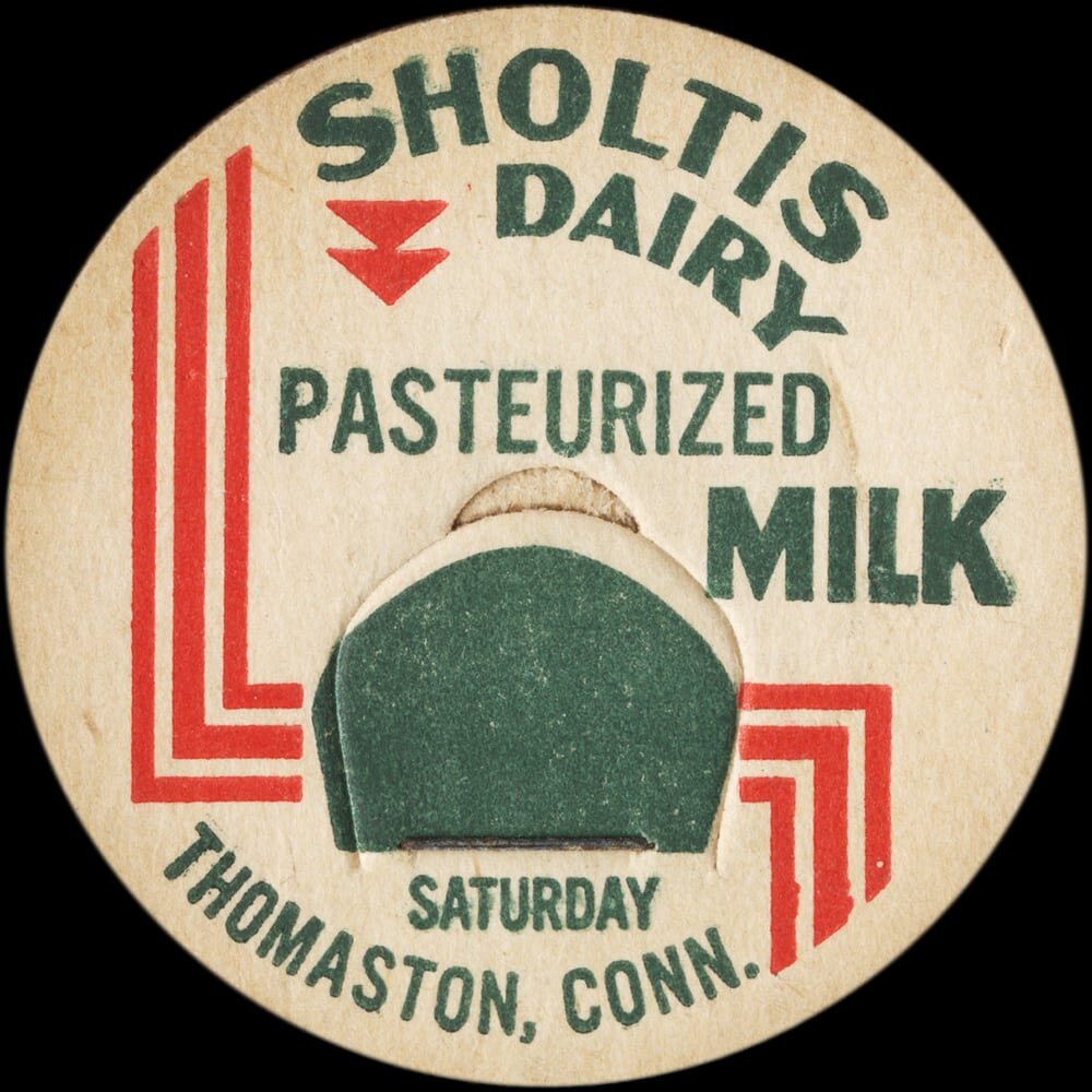 Sholtis Dairy pasteurized milk cap from Thomaston, Connecticut.