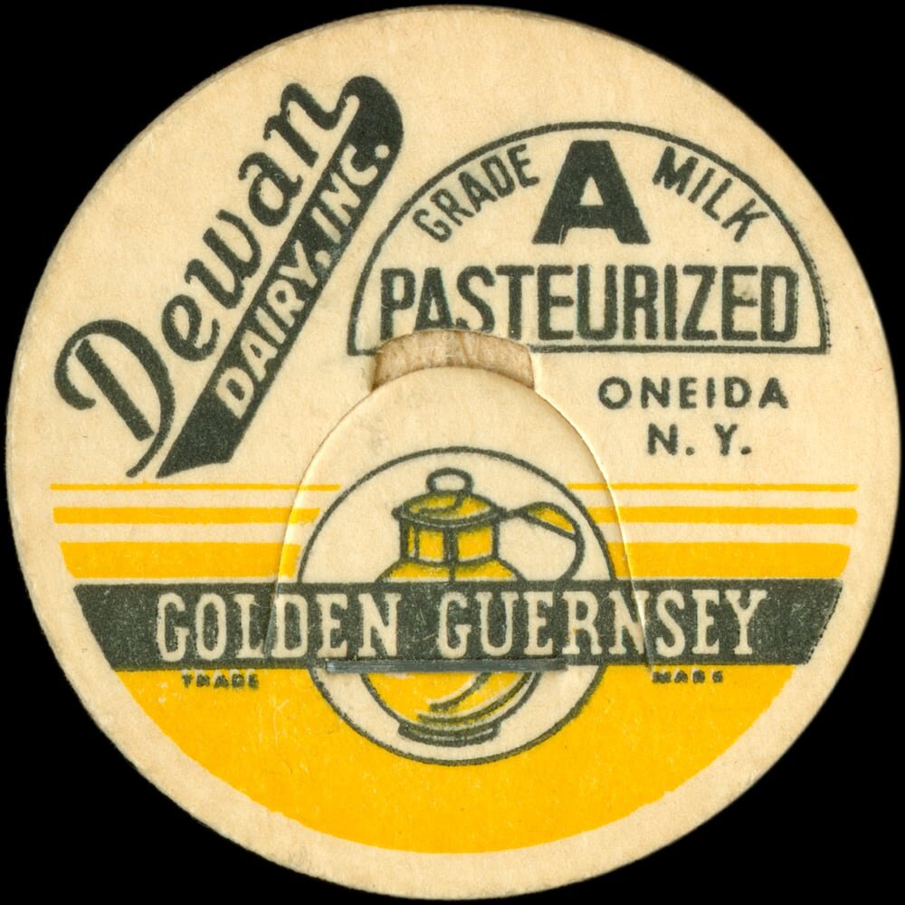Dewan Dairy Golden Guernsey Grade A milk cap from Oneida, New York.