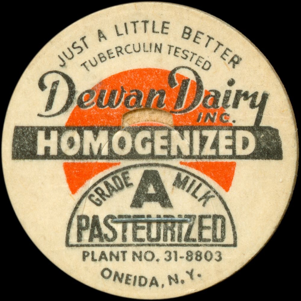 Dewan Dairy homogenized Grade A pasteurized milk cap from Oneida, New York.