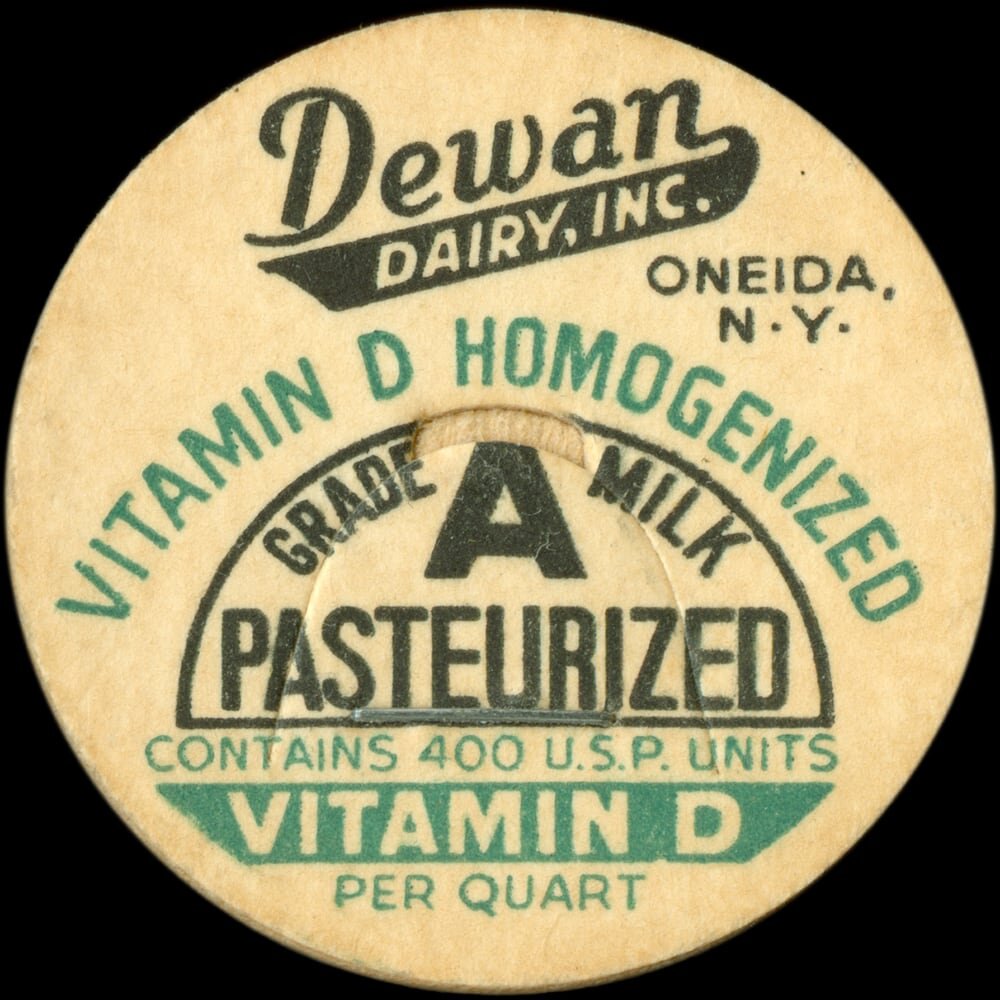 Dewan Dairy vitamin D homogenized milk cap from Oneida, New York.