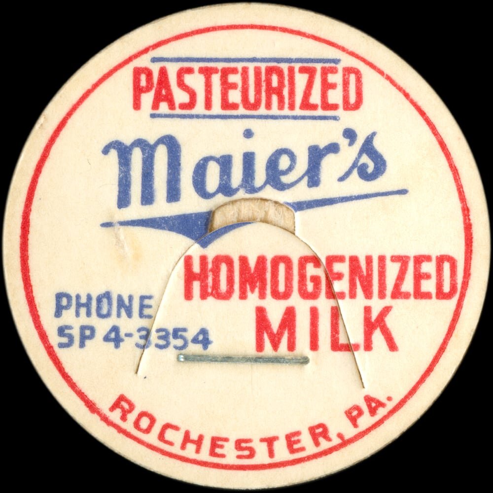 Maier’s Dairy pasteurized homogenized milk cap from Rochester, Pennsylvania.