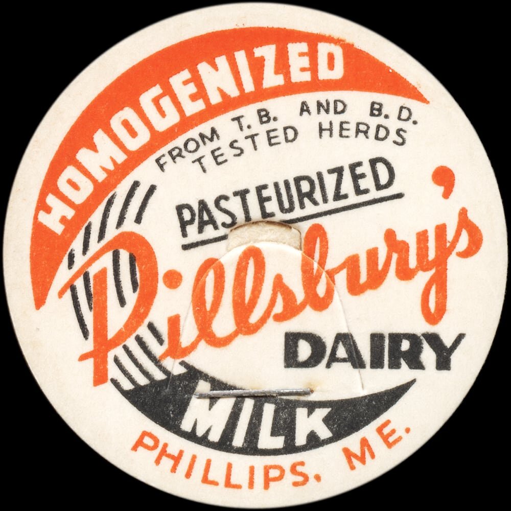 Pillsbury Dairy homogenized pasteurized milk cap from Phillips, Maine.