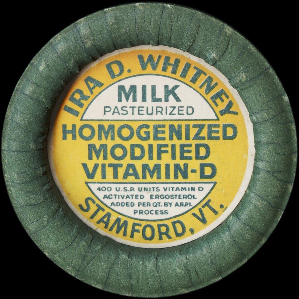 Ira D. Whitney homogenized vitamin D milk cap from Stamford, Vermont.